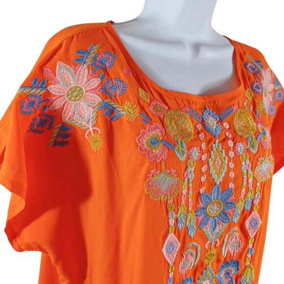 NWT Solitaire Orange Embroidered Boho Blouse L Festival Floral Artisan Peasant - Picture 3 of 8